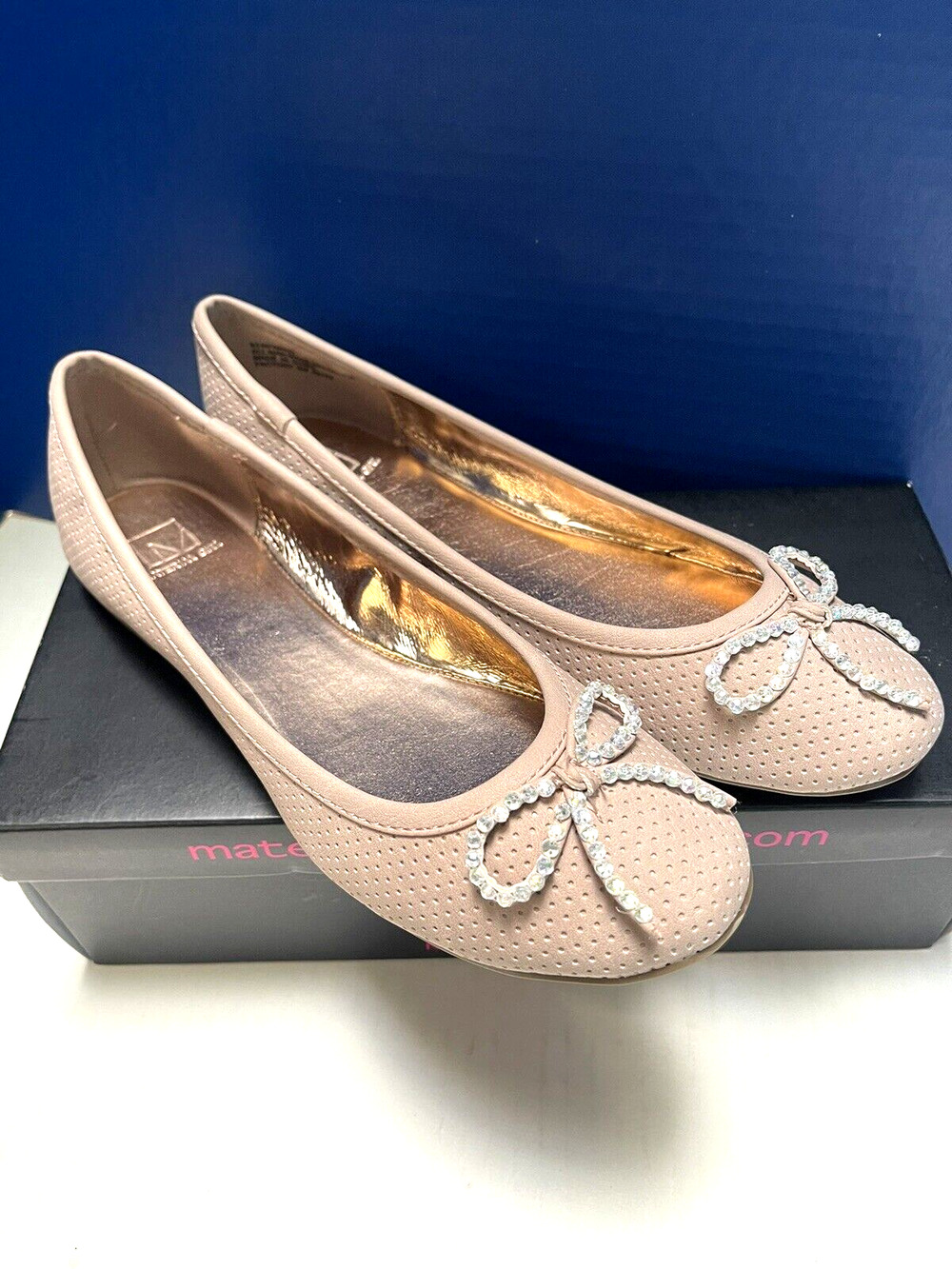 Material Girl Size 8.5 M Blush Farro Ballet Flats Crystal Bows NEW Shoes